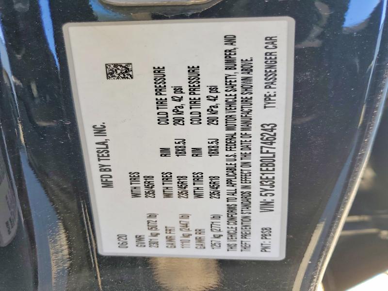 Продажа на аукционе авто 2020 Tesla Model 3, vin: 5YJ3E1EB0LF746243, номер лота: 67451326