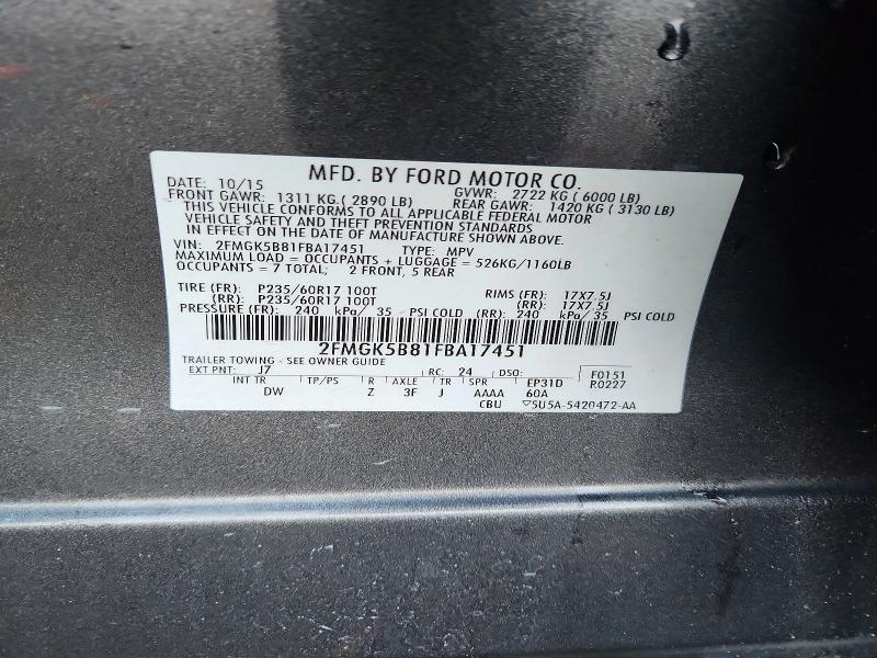 Aukcja sprzedaży 2015 Ford Flex, vin: 2FMGK5B81FBA17451, numer aukcji: 70171876
