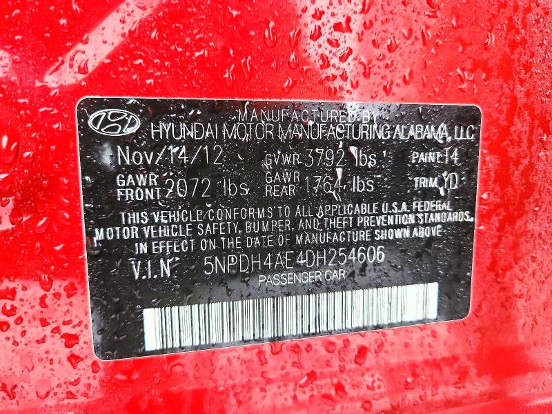Aukcja sprzedaży 2013 Hyundai Elantra, vin: 5NPDH4AE4DH254606, numer aukcji: 70076816