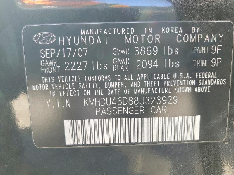 2008 Hyundai Elantra მანქანა იყიდება აუქციონზე, vin: KMHDU46D88U323929, აუქციონის ნომერი: 71221346