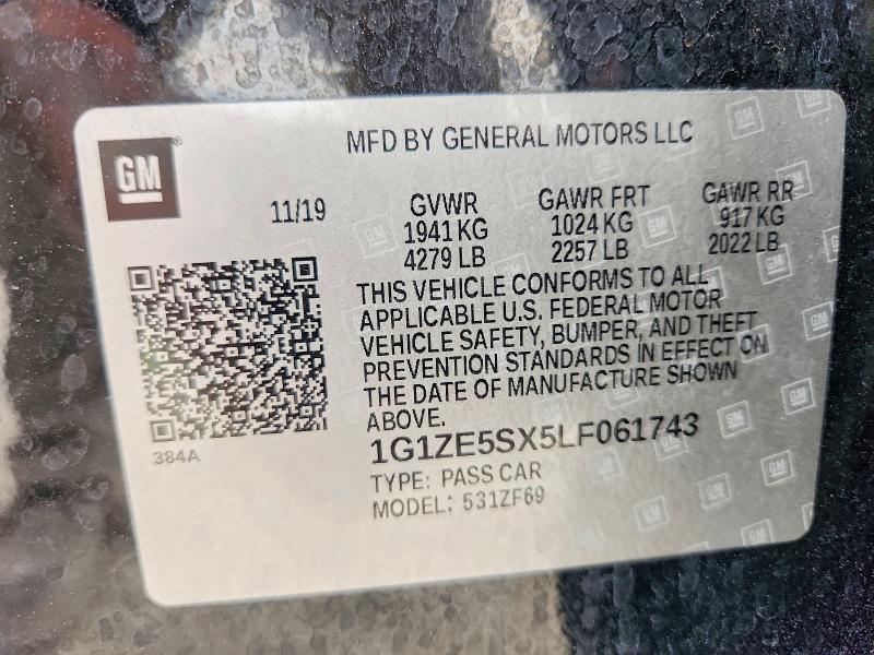 67660526 :رقم المزاد ، 1G1ZE5SX5LF061743 vin ، 2020 Chevrolet Malibu مزاد بيع