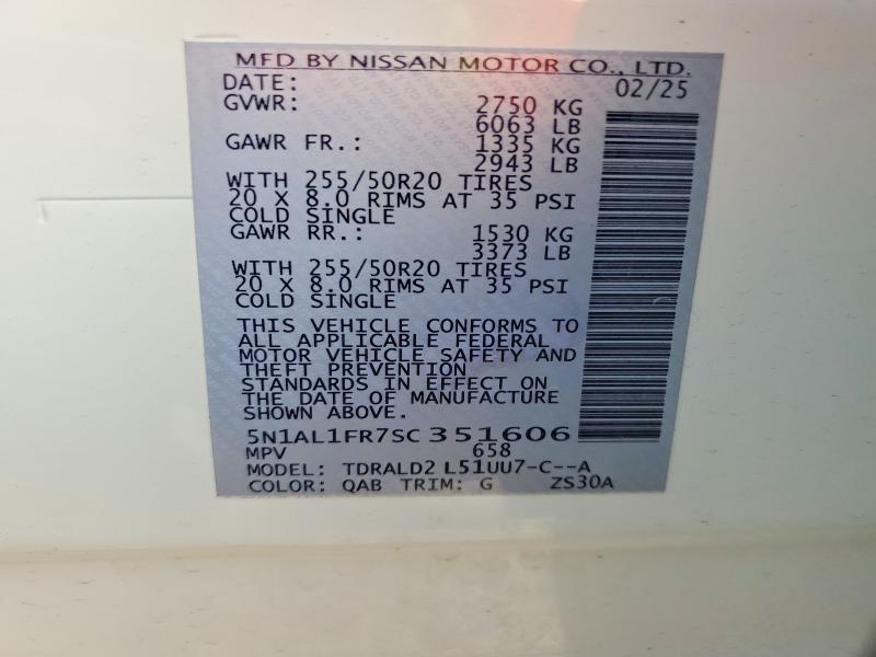 Aukcja sprzedaży 2025 Infiniti Qx60, vin: 5N1AL1FR7SC351606, numer aukcji: 69040856