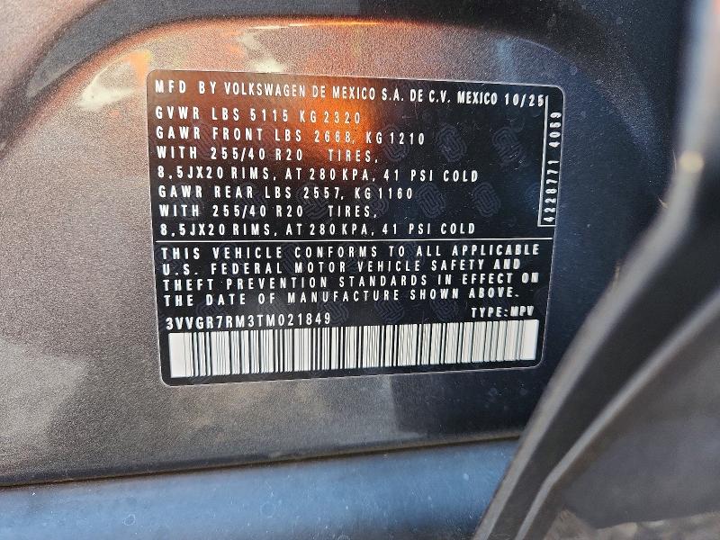 Продаж на аукціоні авто 2026 Volkswagen Tiguan, vin: 3VVGR7RM3TM021849, номер лоту: 70059746