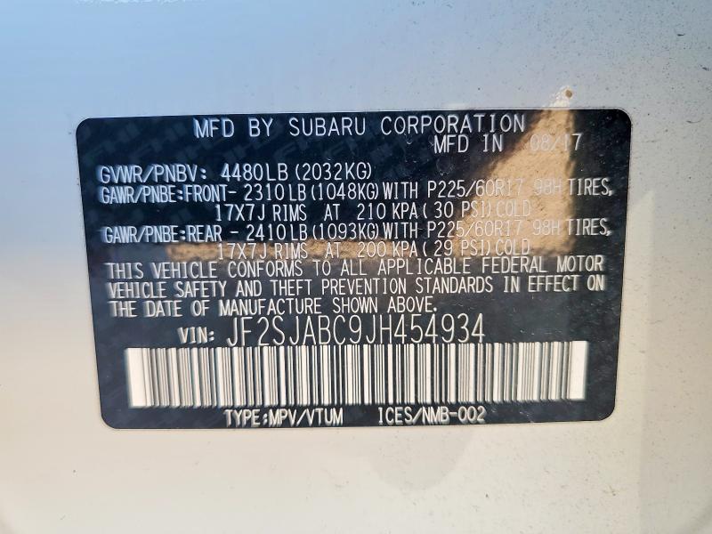 69328736 :رقم المزاد ، JF2SJABC9JH454934 vin ، 2018 Subaru Forester مزاد بيع