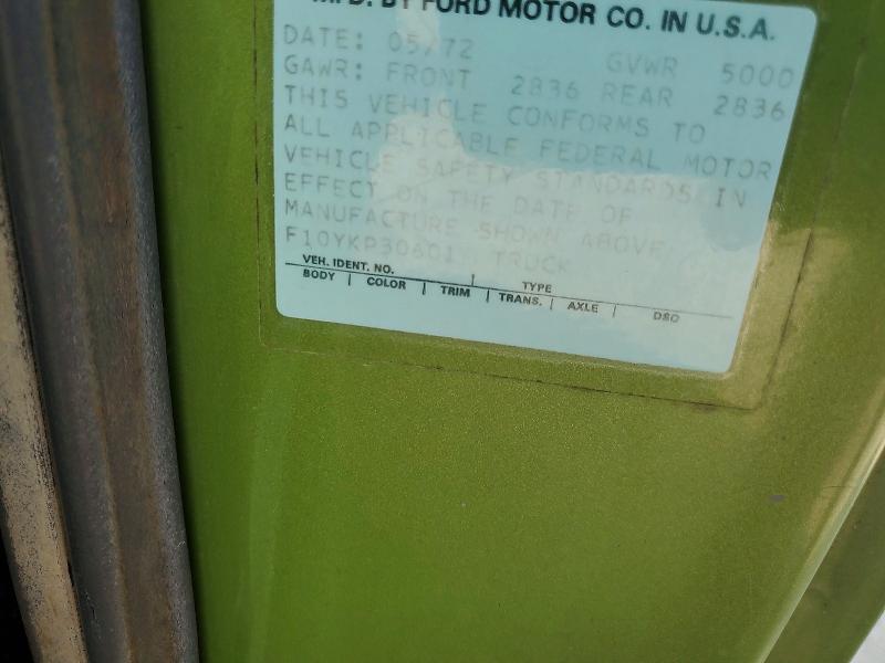 67181986 :رقم المزاد ، F10YKP30601 vin ، 1972 Ford F-100 مزاد بيع