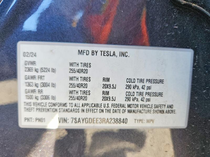 Aukcja sprzedaży 2024 Tesla Model Y, vin: 7SAYGDEE3RA238840, numer aukcji: 70068776