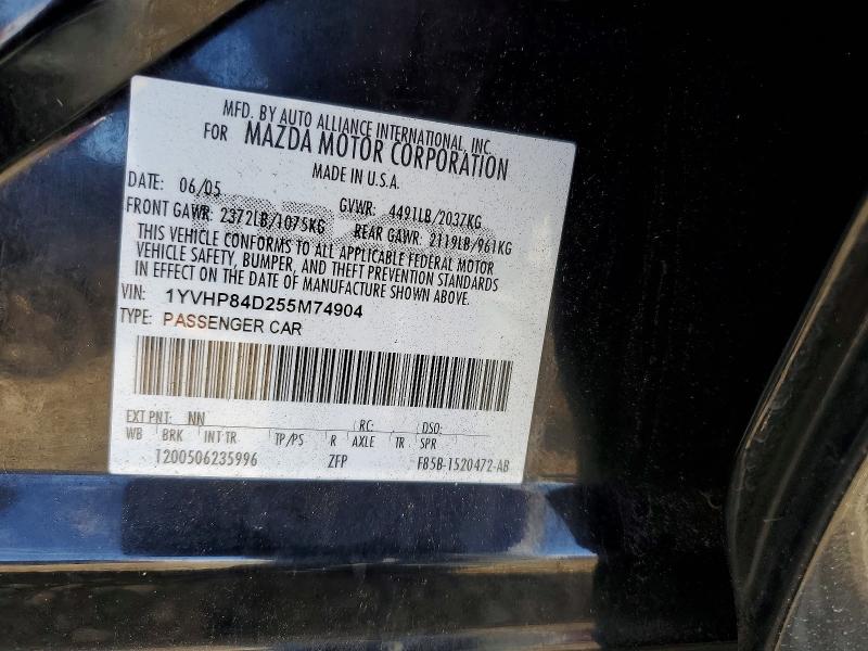 67925706 :رقم المزاد ، 1YVHP84D255M74904 vin ، 2005 Mazda 6 مزاد بيع