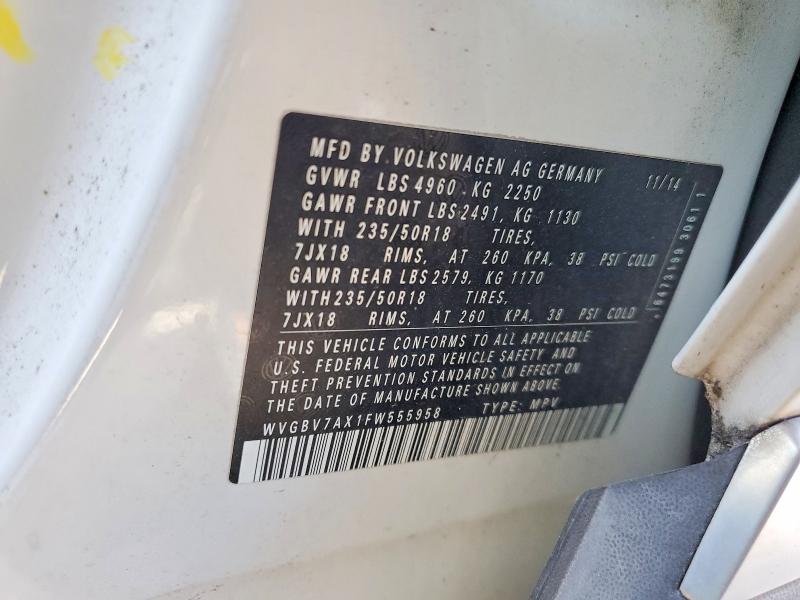 68398006 :رقم المزاد ، WVGBV7AX1FW555958 vin ، 2015 Volkswagen Tiguan مزاد بيع