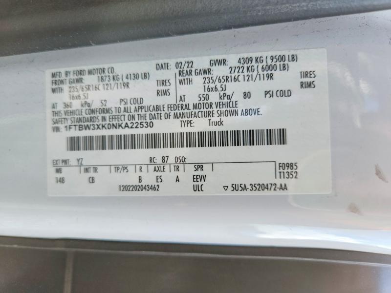 Aukcja sprzedaży 2022 Ford Transit, vin: 1FTBW3XK0NKA22530, numer aukcji: 68608916