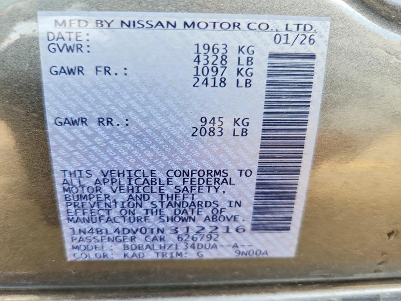 2026 Nissan Altima მანქანა იყიდება აუქციონზე, vin: 1N4BL4DV0TN312216, აუქციონის ნომერი: 68697686