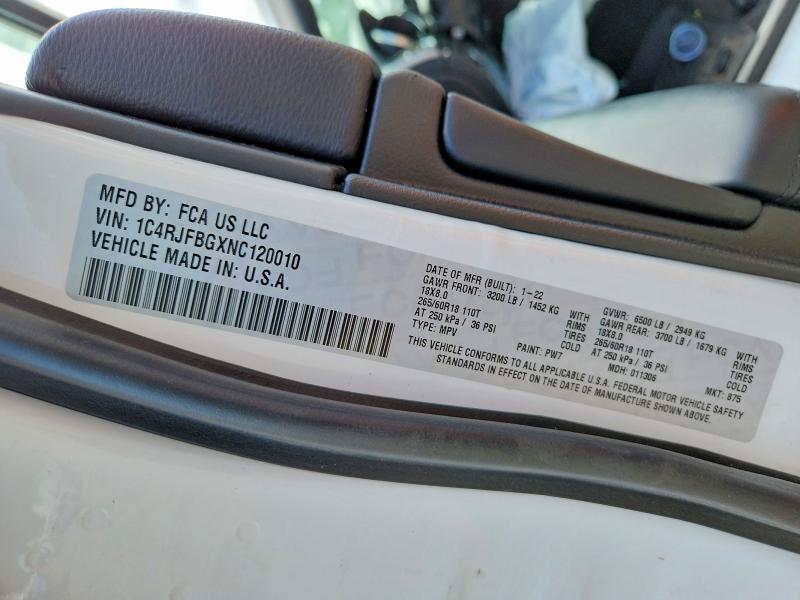 2022 Jeep Grand Cherokee მანქანა იყიდება აუქციონზე, vin: 1C4RJFBGXNC120010, აუქციონის ნომერი: 68103486