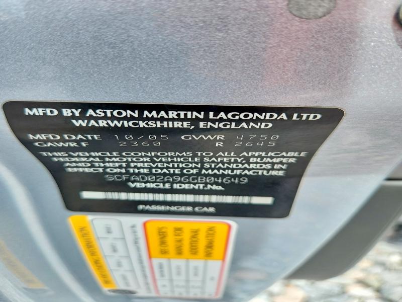 67638876 :رقم المزاد ، SCFAD02A96GB04649 vin ، 2006 Aston Martin Db9 مزاد بيع