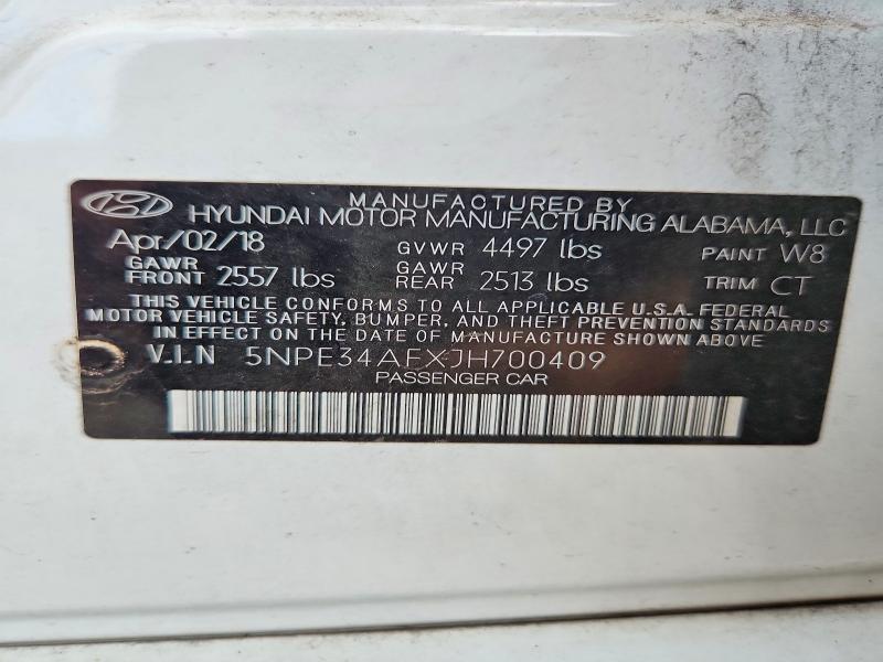 2018 Hyundai Sonata მანქანა იყიდება აუქციონზე, vin: 5NPE34AFXJH700409, აუქციონის ნომერი: 69143816