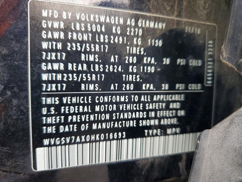Aukcja sprzedaży 2017 Volkswagen Tiguan, vin: WVGSV7AX0HK016693, numer aukcji: 68177266