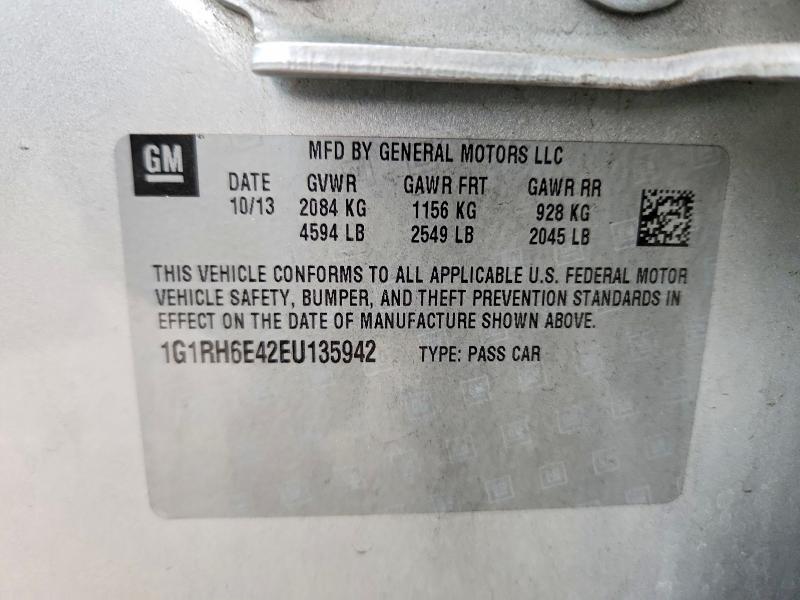 2014 Chevrolet Volt მანქანა იყიდება აუქციონზე, vin: 1G1RH6E42EU135942, აუქციონის ნომერი: 69053206