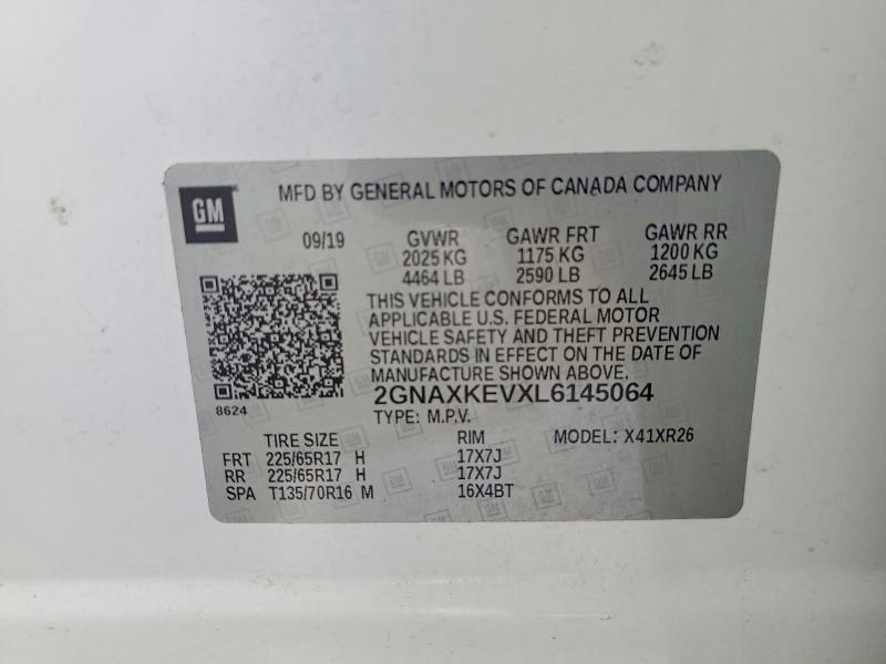 68077986 :رقم المزاد ، 2GNAXKEVXL6145064 vin ، 2020 Chevrolet Equinox مزاد بيع