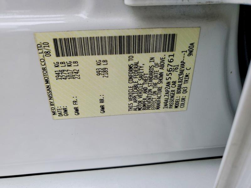2010 Nissan Altima მანქანა იყიდება აუქციონზე, vin: 1N4AL2AP2AN556761, აუქციონის ნომერი: 70870136