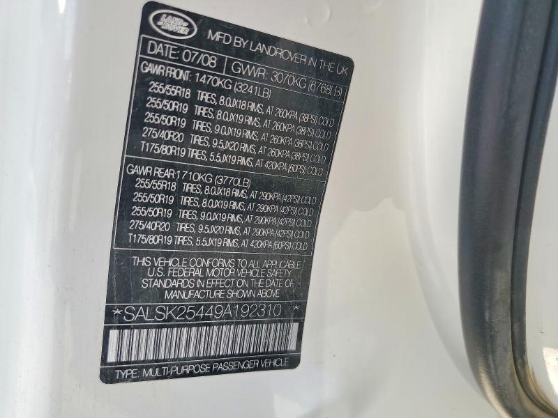Продаж на аукціоні авто 2009 Land Rover Range Rover Sport, vin: SALSK25449A192310, номер лоту: 68274386