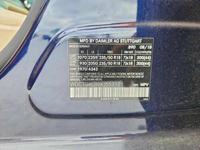69802636 :رقم المزاد ، WDCTG4EB0KJ553121 vin ، 2019 Mercedes-benz Gla مزاد بيع