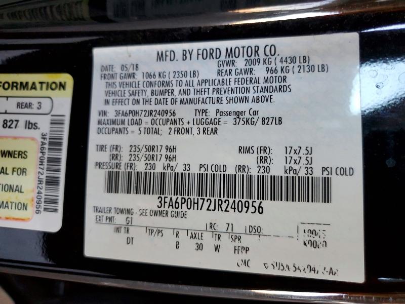 Продаж на аукціоні авто 2018 Ford Fusion, vin: 3FA6P0H72JR240956, номер лоту: 70847816
