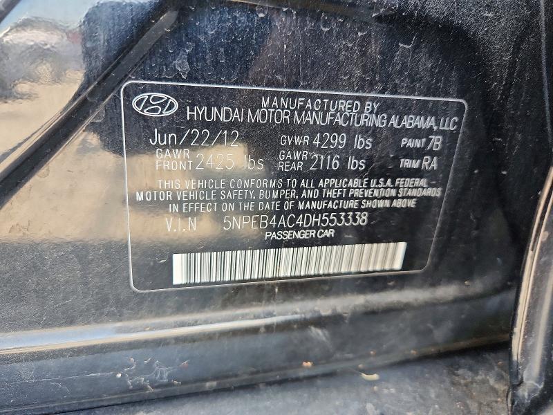 Aukcja sprzedaży 2013 Hyundai Sonata, vin: 5NPEB4AC4DH553338, numer aukcji: 69026286