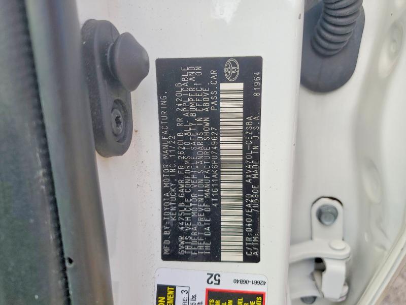 2023 Toyota Camry მანქანა იყიდება აუქციონზე, vin: 4T1G11AK6PU749627, აუქციონის ნომერი: 70372756