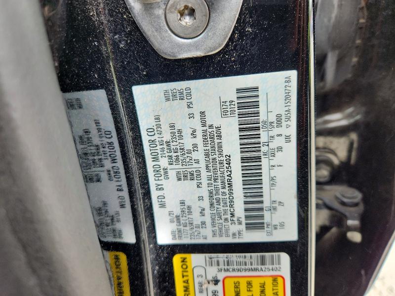 2021 Ford Bronco Sport მანქანა იყიდება აუქციონზე, vin: 3FMCR9D99MRA25402, აუქციონის ნომერი: 70408496