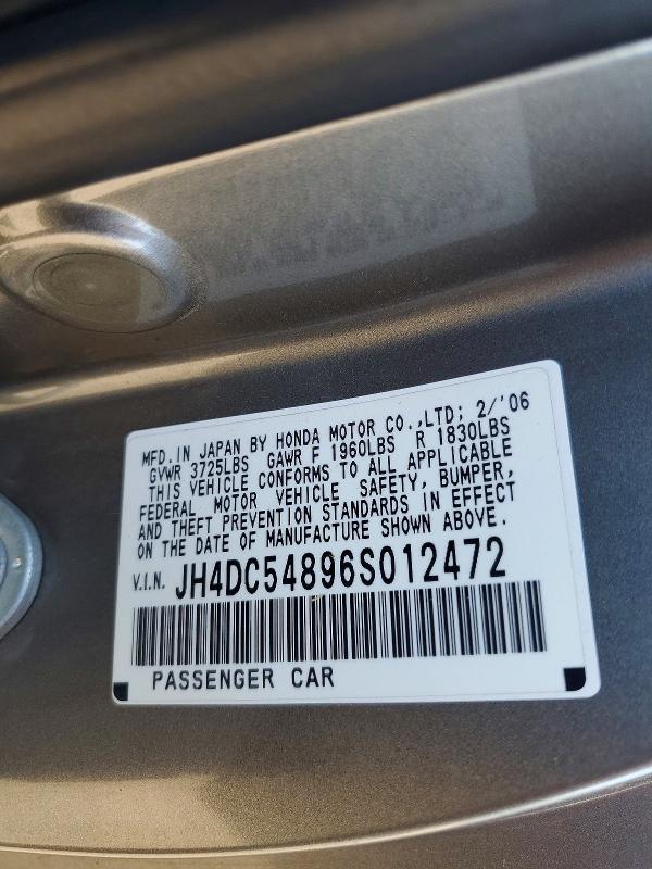 70165806 :رقم المزاد ، JH4DC54896S012472 vin ، 2006 Acura Rsx مزاد بيع