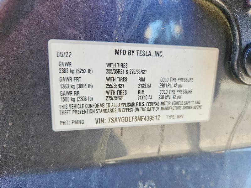 2022 Tesla Model Y მანქანა იყიდება აუქციონზე, vin: 7SAYGDEF8NF439512, აუქციონის ნომერი: 69395136