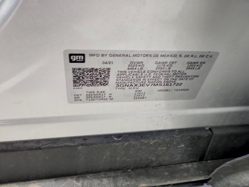 68609036 :رقم المزاد ، 3GNAXJEV7MS161722 vin ، 2021 Chevrolet Equinox مزاد بيع