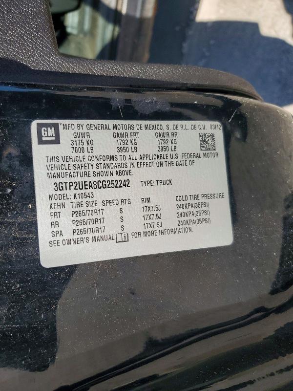 68959886 :رقم المزاد ، 3GTP2UEA8CG252242 vin ، 2012 Gmc Sierra مزاد بيع
