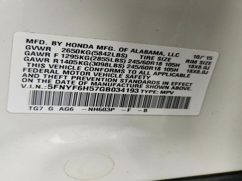 Продажа на аукционе авто 2016 Honda Pilot, vin: 5FNYF6H57GB034193, номер лота: 69427356
