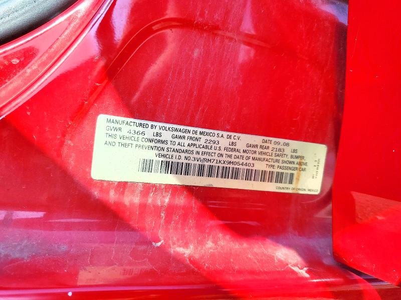 69637126 :رقم المزاد ، 3VWRM71KX9M054403 vin ، 2009 Volkswagen Jetta مزاد بيع