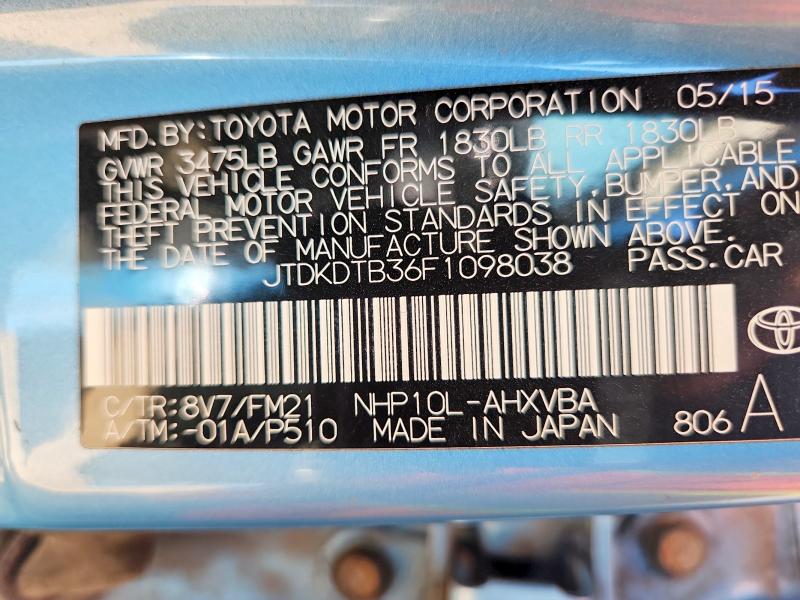 68329726 :رقم المزاد ، JTDKDTB36F1098038 vin ، 2015 Toyota Prius C مزاد بيع