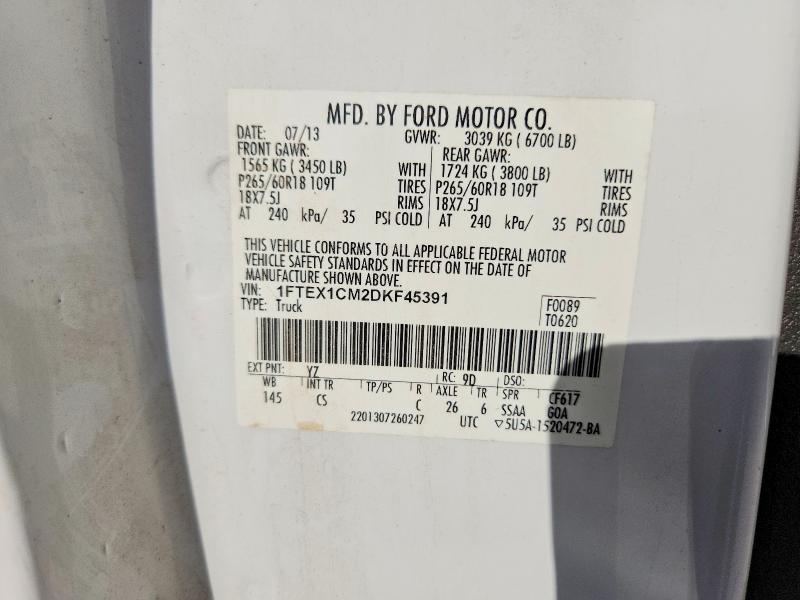 2013 Ford F150 მანქანა იყიდება აუქციონზე, vin: 1FTEX1CM2DKF45391, აუქციონის ნომერი: 69248696