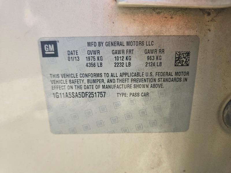 68187966 :رقم المزاد ، 1G11A5SA5DF251757 vin ، 2013 Chevrolet Malibu مزاد بيع