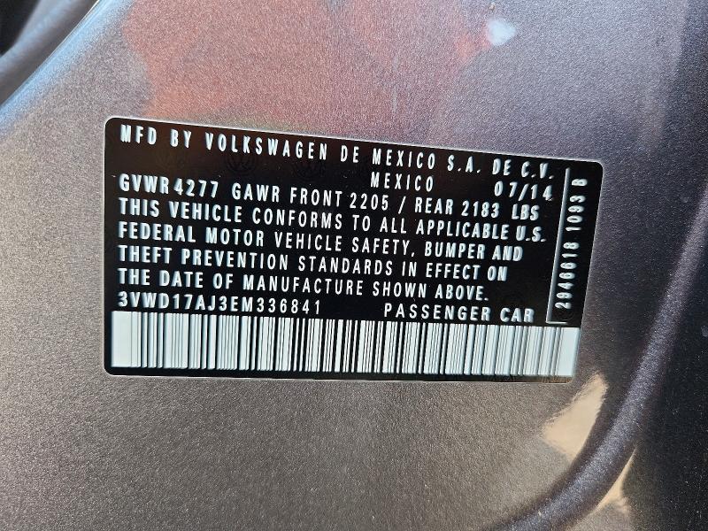 68802736 :رقم المزاد ، 3VWD17AJ3EM336841 vin ، 2014 Volkswagen Jetta مزاد بيع