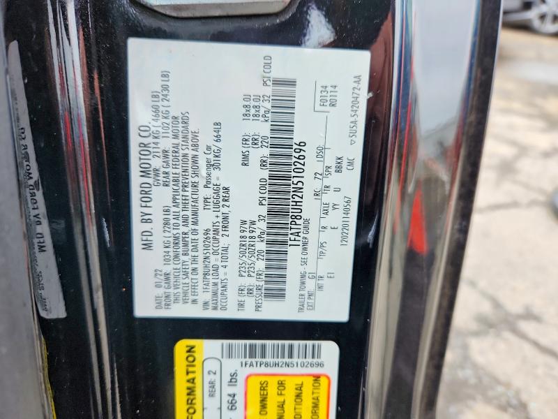 69346866 :رقم المزاد ، 1FATP8UH2N5102696 vin ، 2022 Ford Mustang مزاد بيع