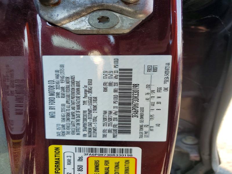67035586 :رقم المزاد ، 3FA6P0H73DR330198 vin ، 2013 Ford Fusion مزاد بيع