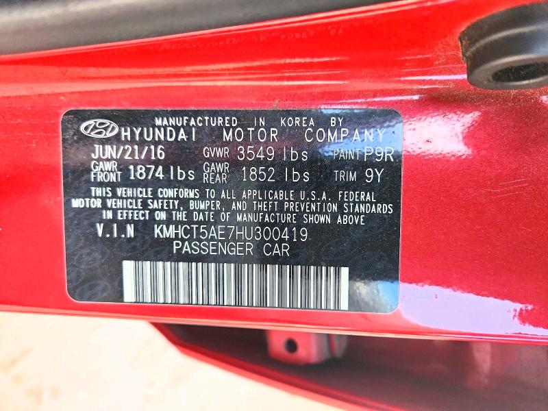 67520446 :رقم المزاد ، KMHCT5AE7HU300419 vin ، 2017 Hyundai Accent مزاد بيع