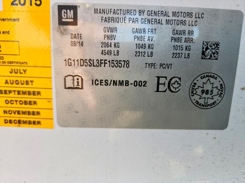 Продаж на аукціоні авто 2015 Chevrolet Malibu, vin: 1G11D5SL3FF153578, номер лоту: 67745066