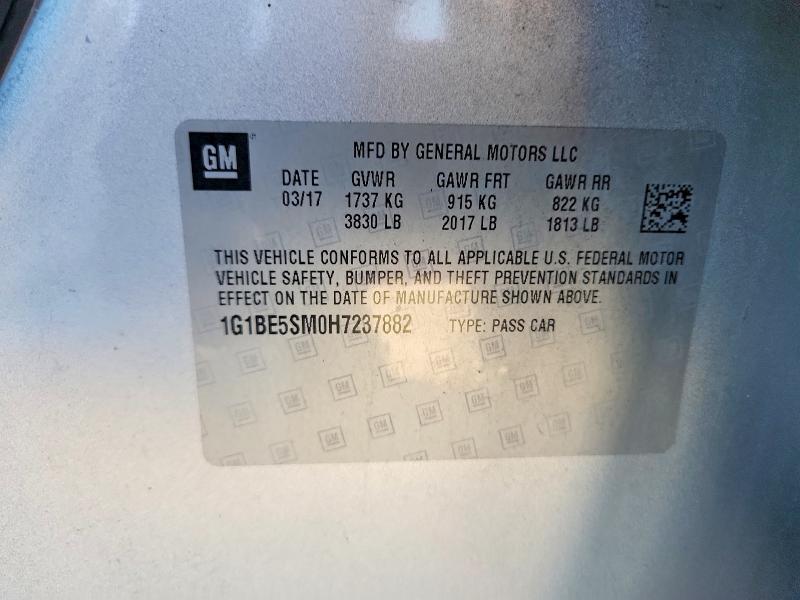 2017 Chevrolet Cruze მანქანა იყიდება აუქციონზე, vin: 1G1BE5SM0H7237882, აუქციონის ნომერი: 70848436