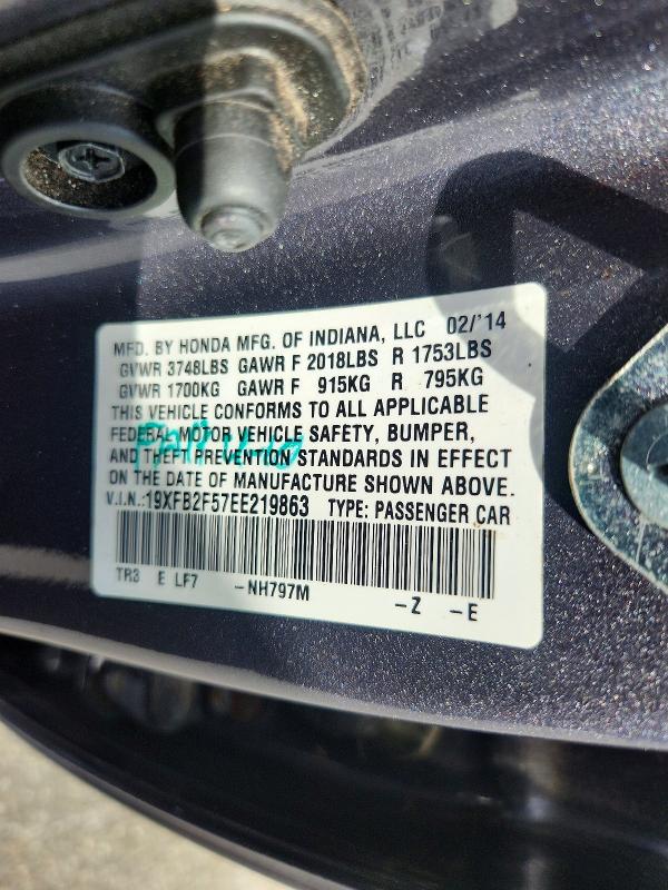 2014 Honda Civic მანქანა იყიდება აუქციონზე, vin: 19XFB2F57EE219863, აუქციონის ნომერი: 68372816