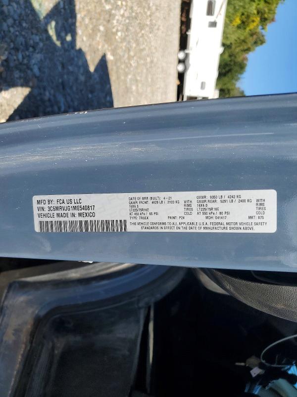 Продаж на аукціоні авто 2021 Ram Promaster 3500, vin: 3C6MRVJG1ME540817, номер лоту: 67938056