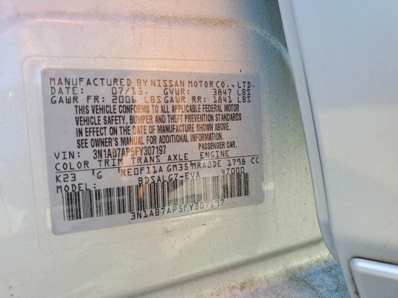 2015 Nissan Sentra მანქანა იყიდება აუქციონზე, vin: 3N1AB7AP5FY307197, აუქციონის ნომერი: 69500756