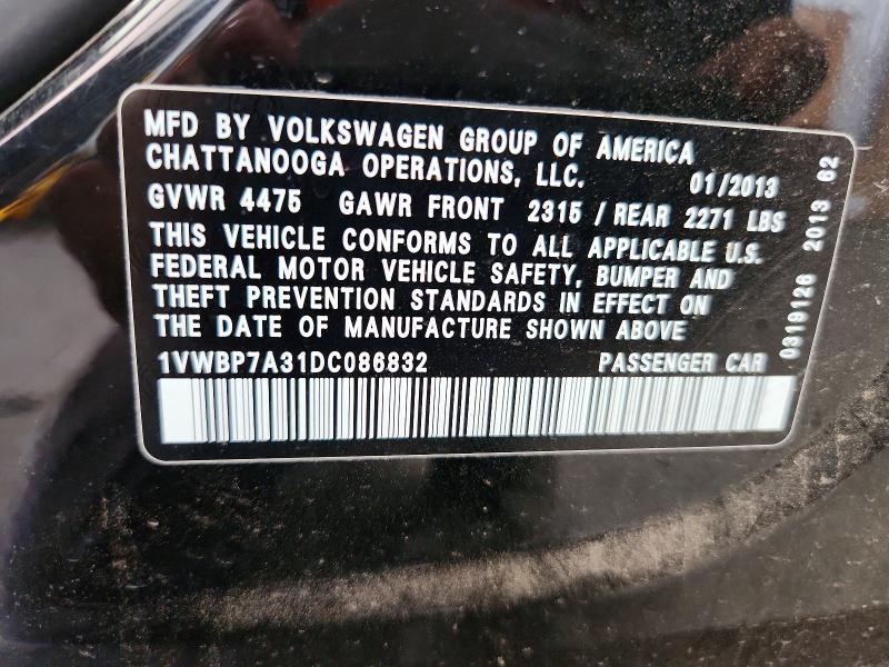 Aukcja sprzedaży 2013 Volkswagen Passat, vin: 1VWBP7A31DC086832, numer aukcji: 67331456