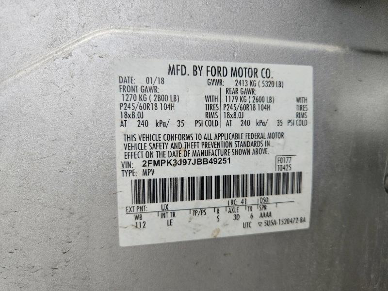 2018 Ford Edge მანქანა იყიდება აუქციონზე, vin: 2FMPK3J97JBB49251, აუქციონის ნომერი: 69304466