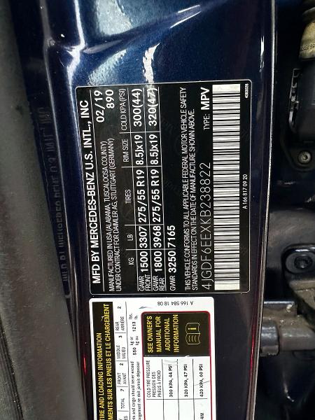 68686666 :رقم المزاد ، 4JGDF6EEXKB238822 vin ، 2019 Mercedes-benz Gls مزاد بيع