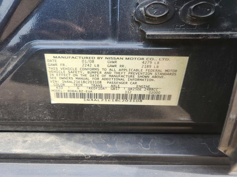 2008 Nissan Altima მანქანა იყიდება აუქციონზე, vin: 1N4AL21E18C203108, აუქციონის ნომერი: 67825086
