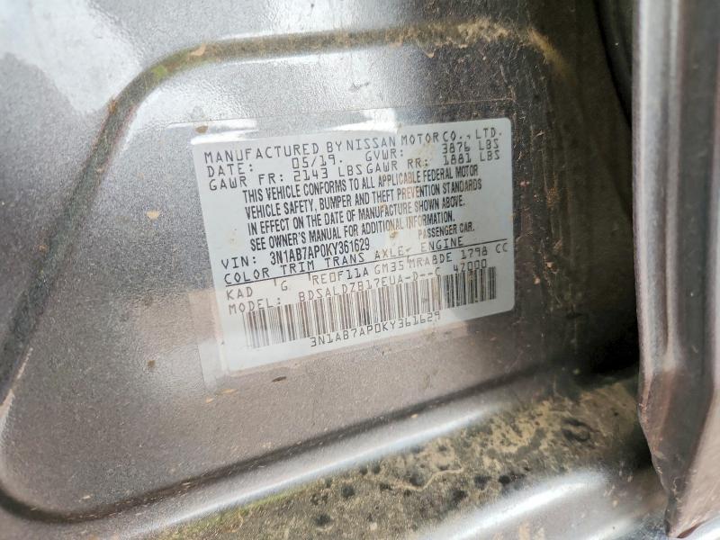 70883776 :رقم المزاد ، 3N1AB7AP0KY361629 vin ، 2019 Nissan Sentra مزاد بيع